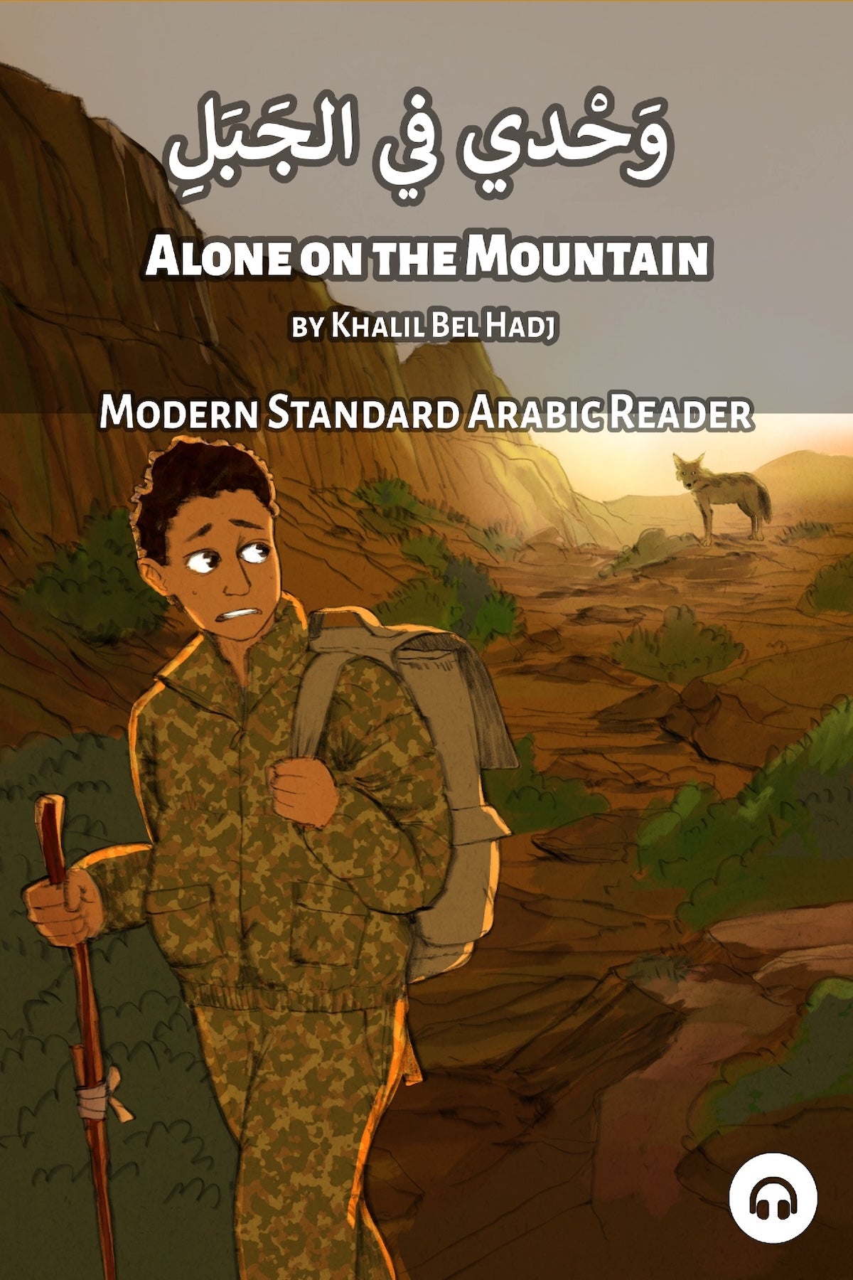 Book cover of 'Alone on the Mountain' by Khalil Bel Hadj with a person in a mountainous landscape.