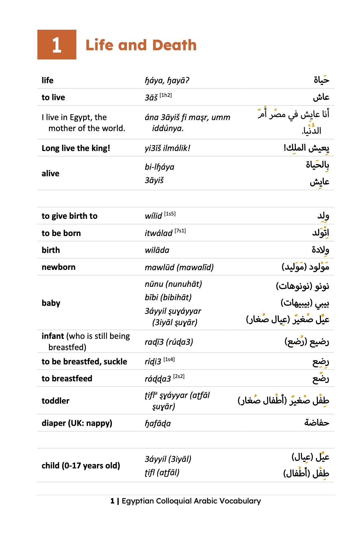 Egyptian Colloquial Arabic Vocabulary