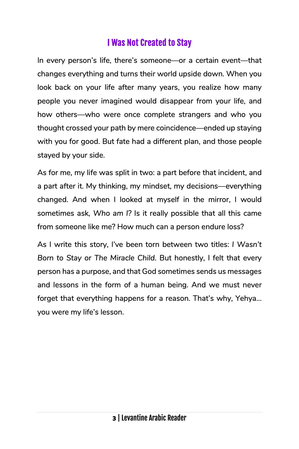 I Was Not Created to Stay (Jordanian)