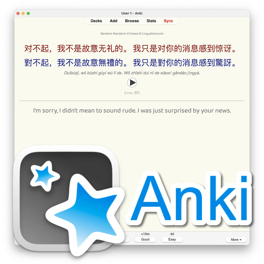 Random Mandarin Chinese B1: Anki Flashcards