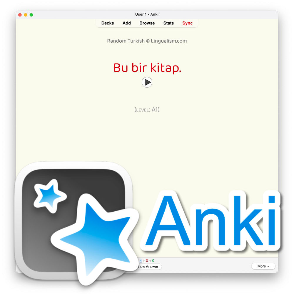 Random Turkish A1: Anki Flashcards - Lingualism