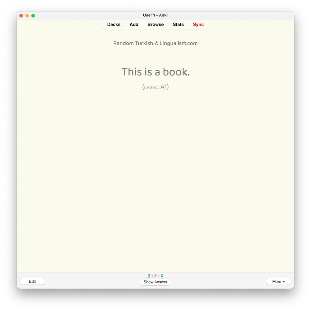 Random Turkish A1: Anki Flashcards