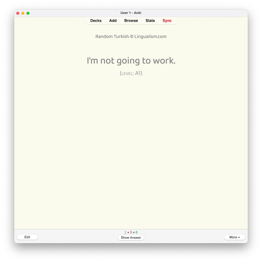 Random Turkish A1: Anki Flashcards