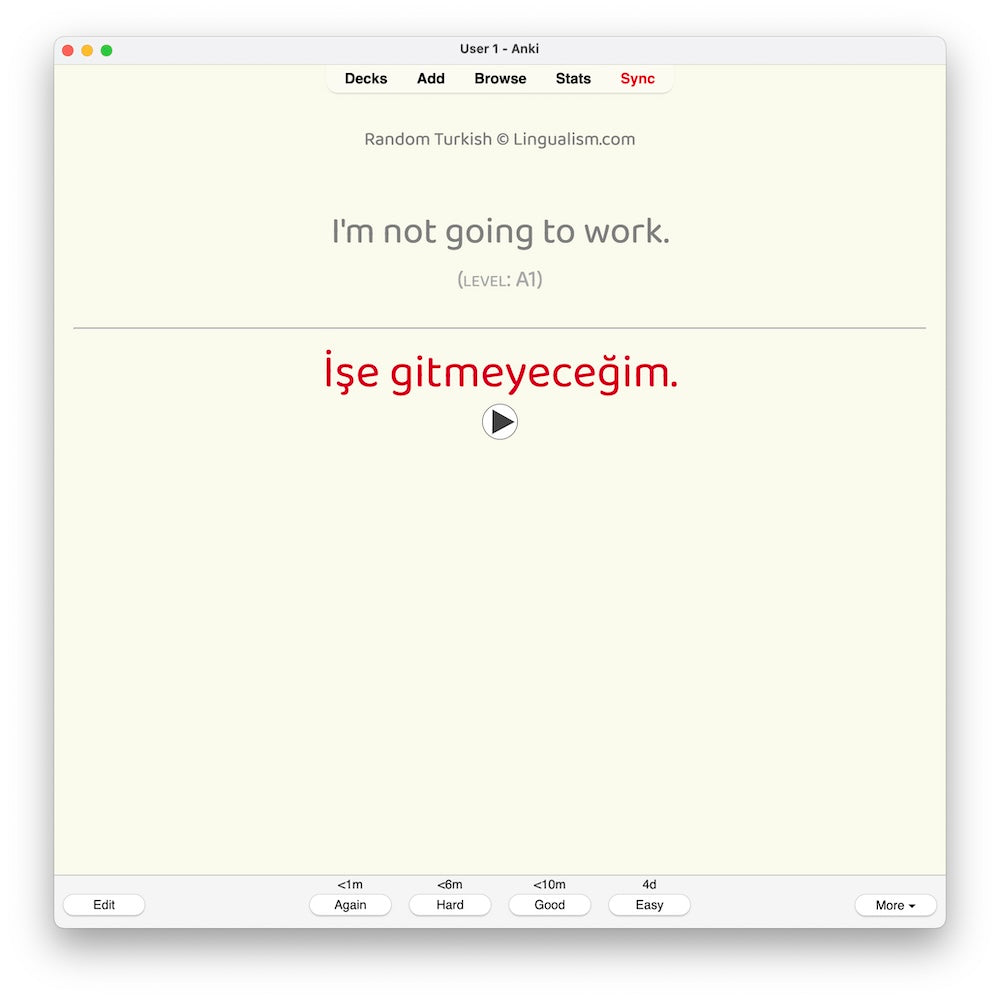 Random Turkish A1: Anki Flashcards
