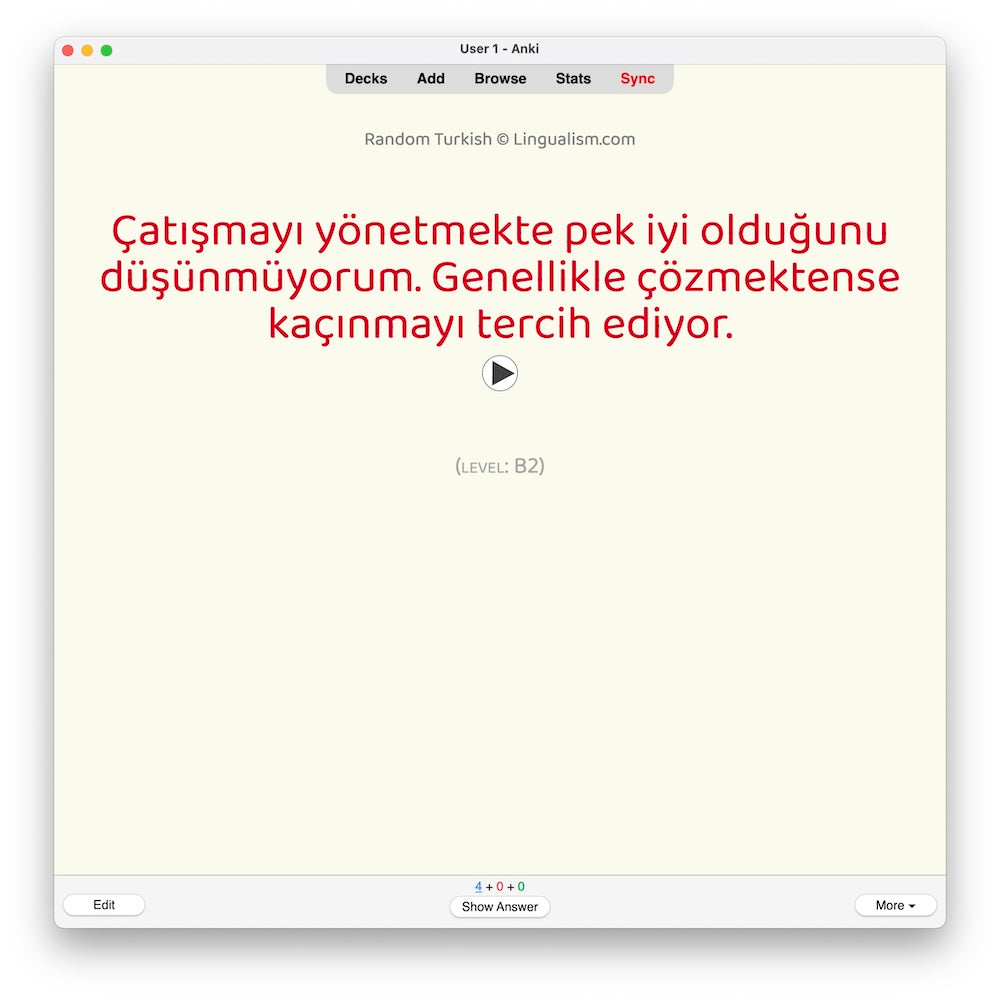 Random Turkish B2: Anki Flashcards