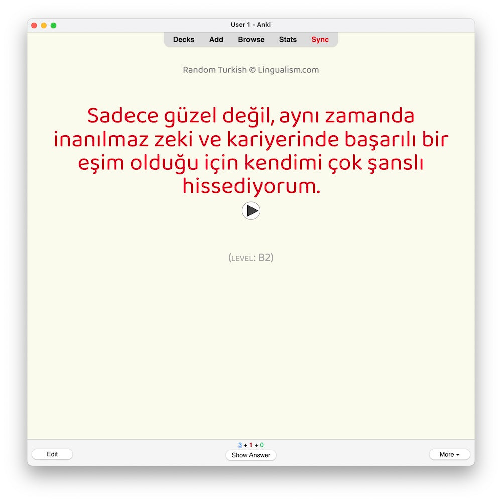 Random Turkish B2: Anki Flashcards