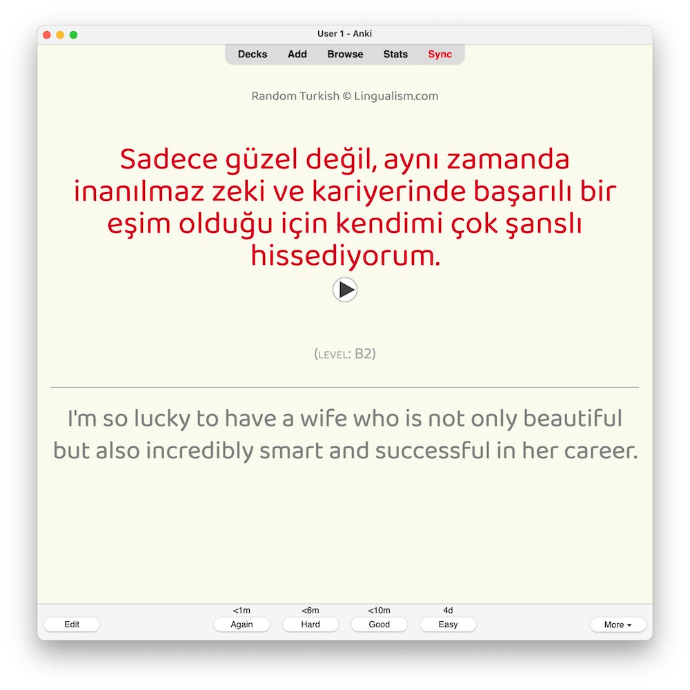 Random Turkish B2: Anki Flashcards