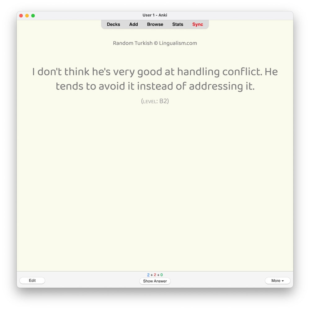 Random Turkish B2: Anki Flashcards