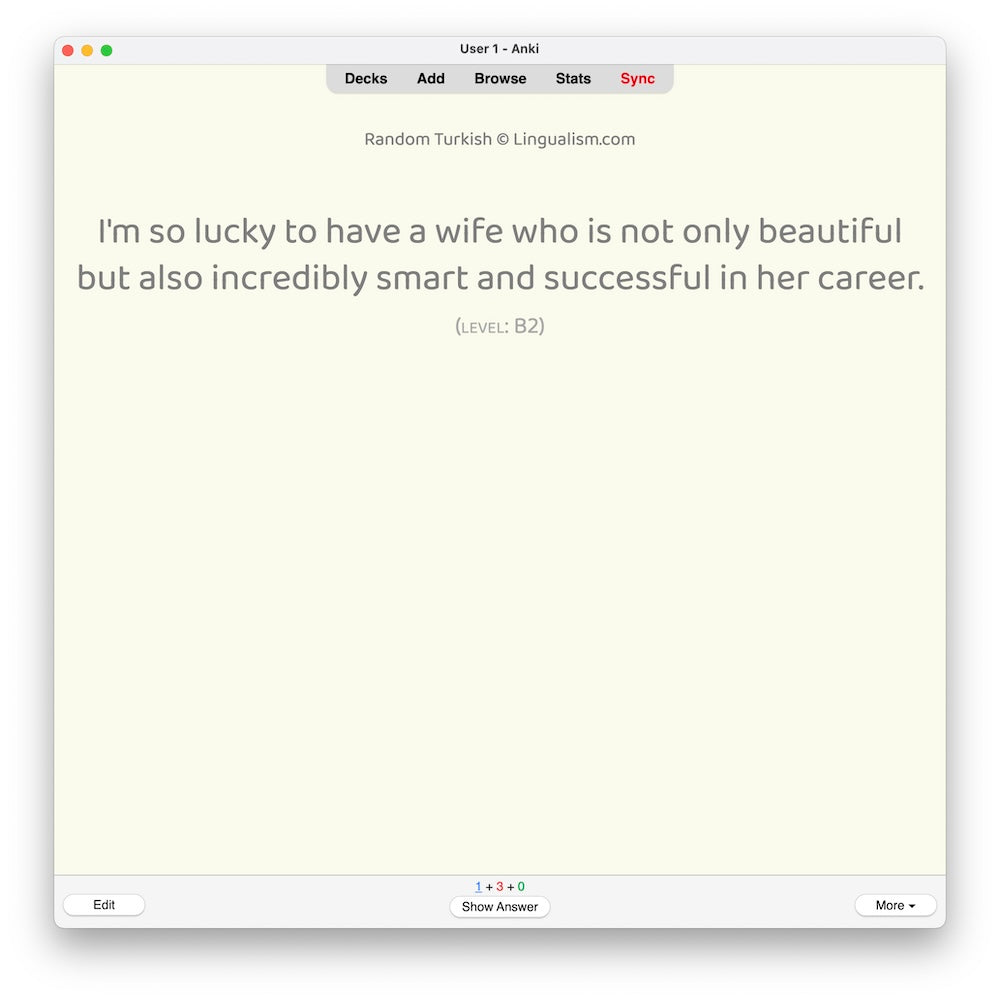 Random Turkish B2: Anki Flashcards