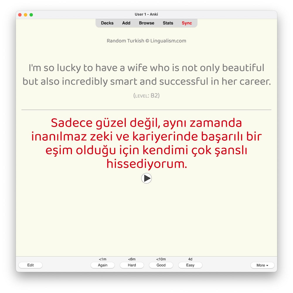 Random Turkish B2: Anki Flashcards
