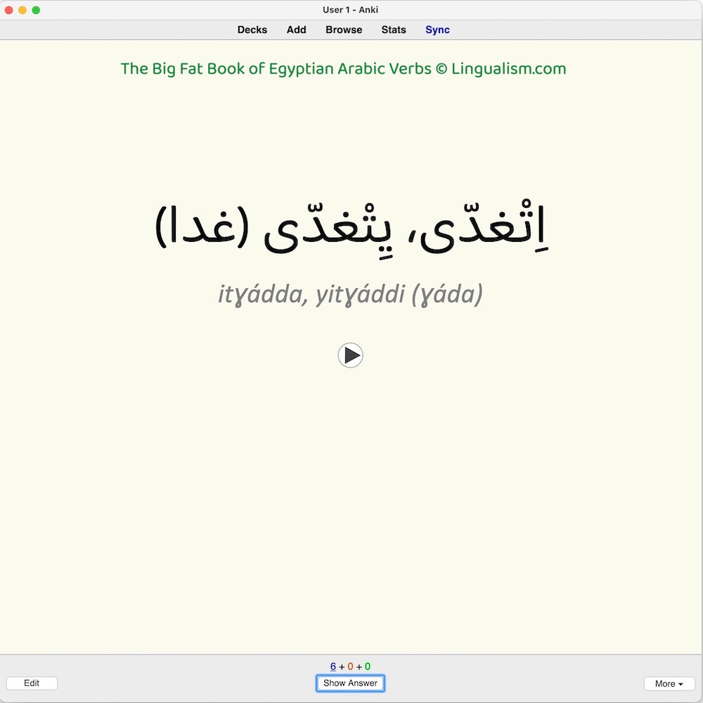 Big Fat Book of Egyptian Arabic Verbs: Anki Flashcards