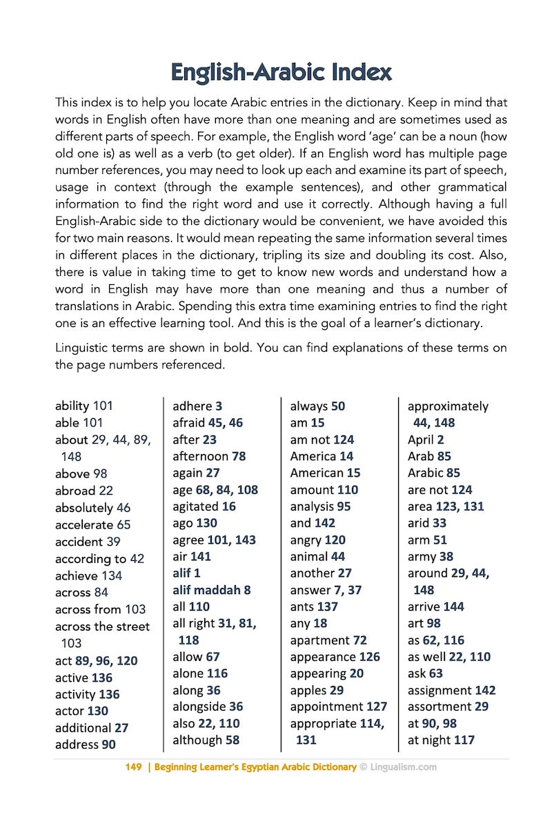 Beginning Learner's Egyptian Arabic Dictionary