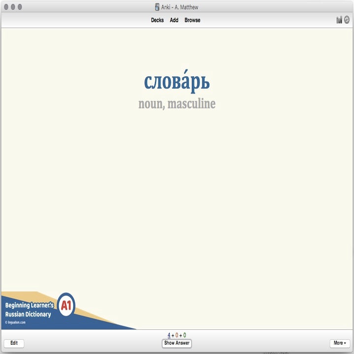 Beginning Learner's Russian Dictionary: Anki Flashcards