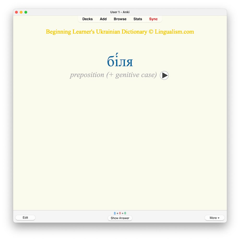 Beginning Learner's Ukrainian Dictionary: Anki Flashcards