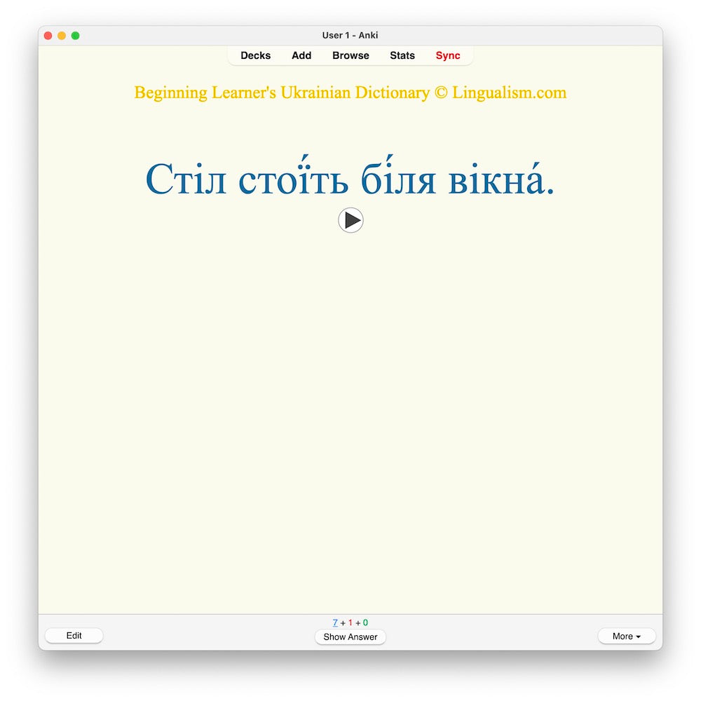 Beginning Learner's Ukrainian Dictionary: Anki Flashcards