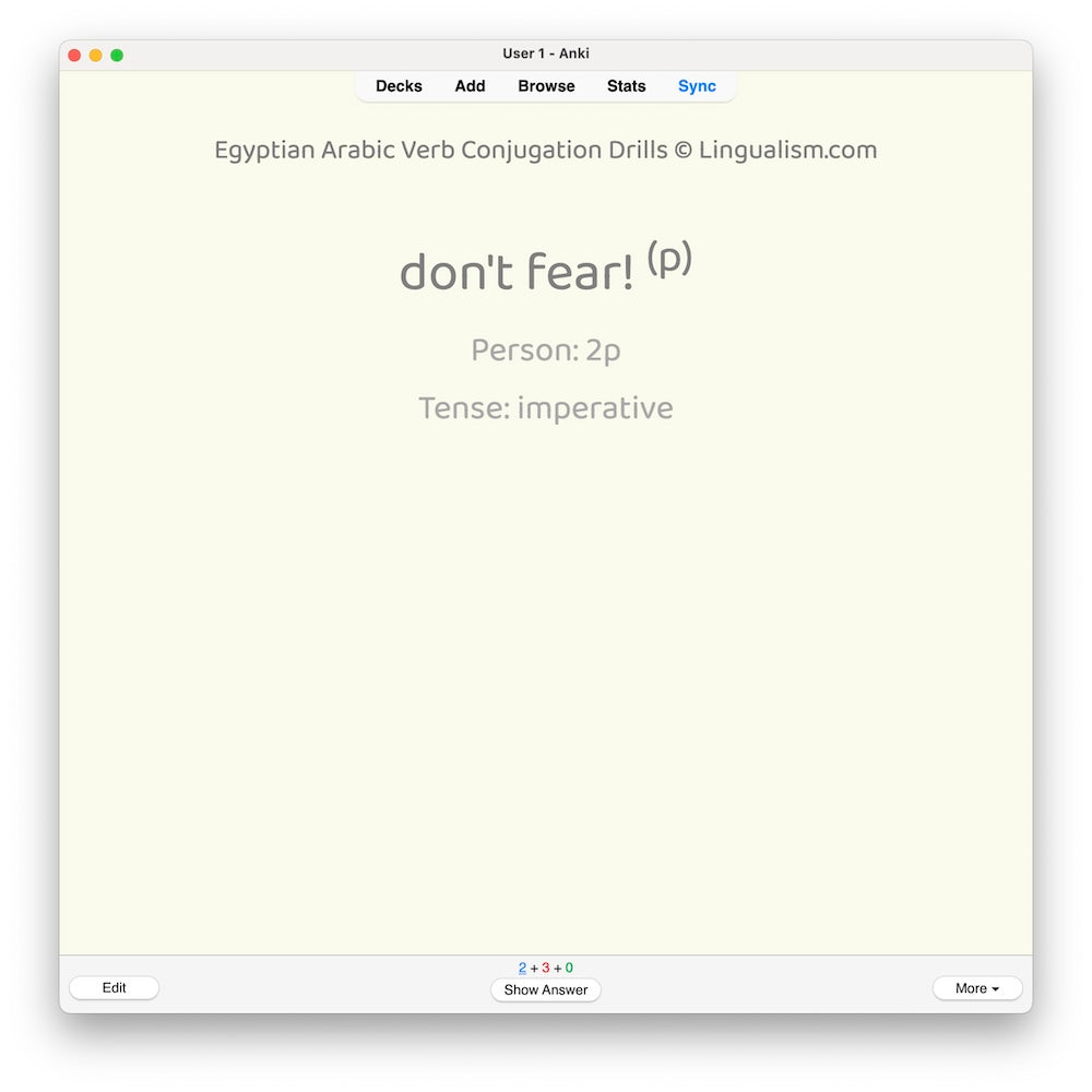 Egyptian Arabic Verb Conjugation Drills: Anki Flashcards (Set 1)