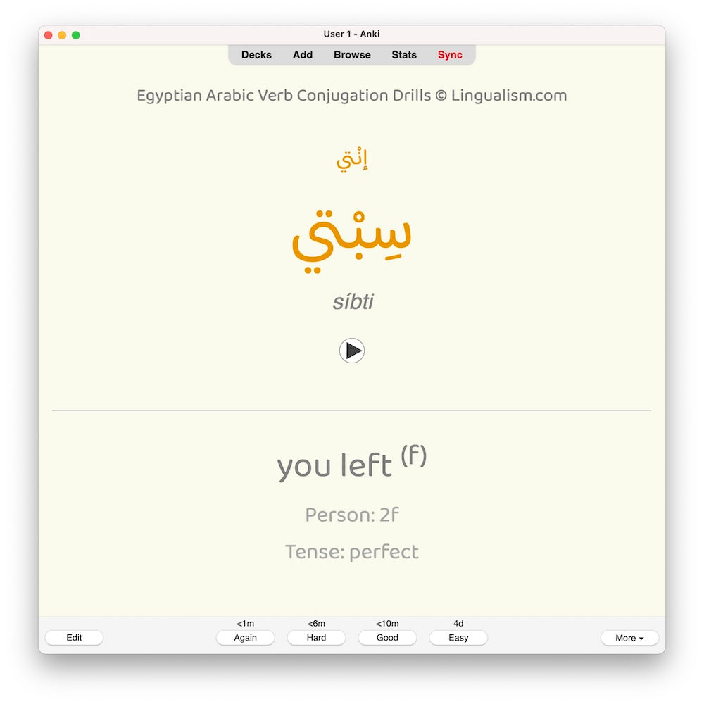 Egyptian Arabic Verb Conjugation Drills: Anki Flashcards (Set 2)