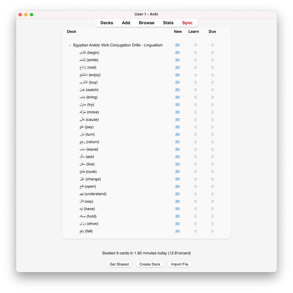 Egyptian Arabic Verb Conjugation Drills: Anki Flashcards (Set 2)
