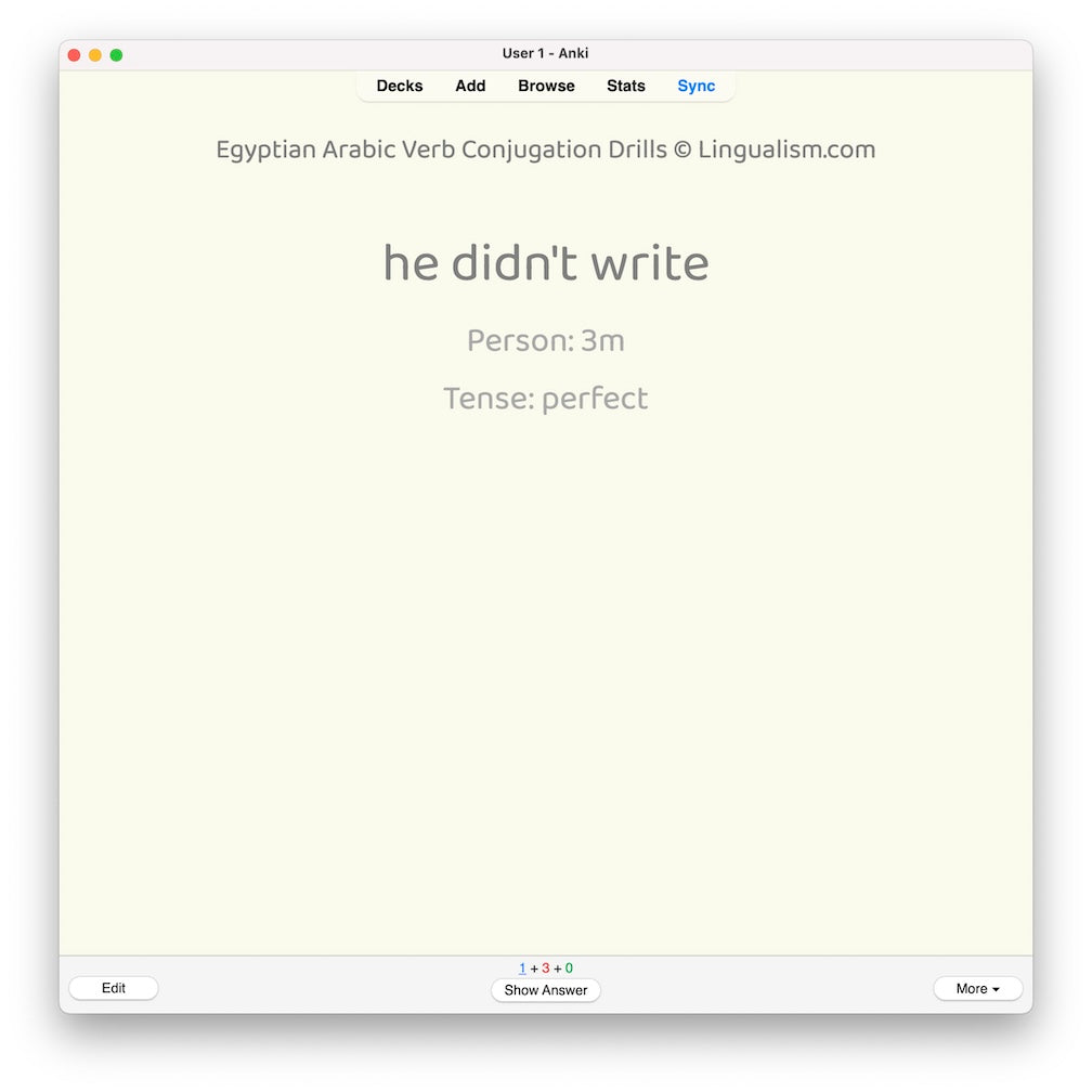 Egyptian Arabic Verb Conjugation Drills: Anki Flashcards (Set 3)