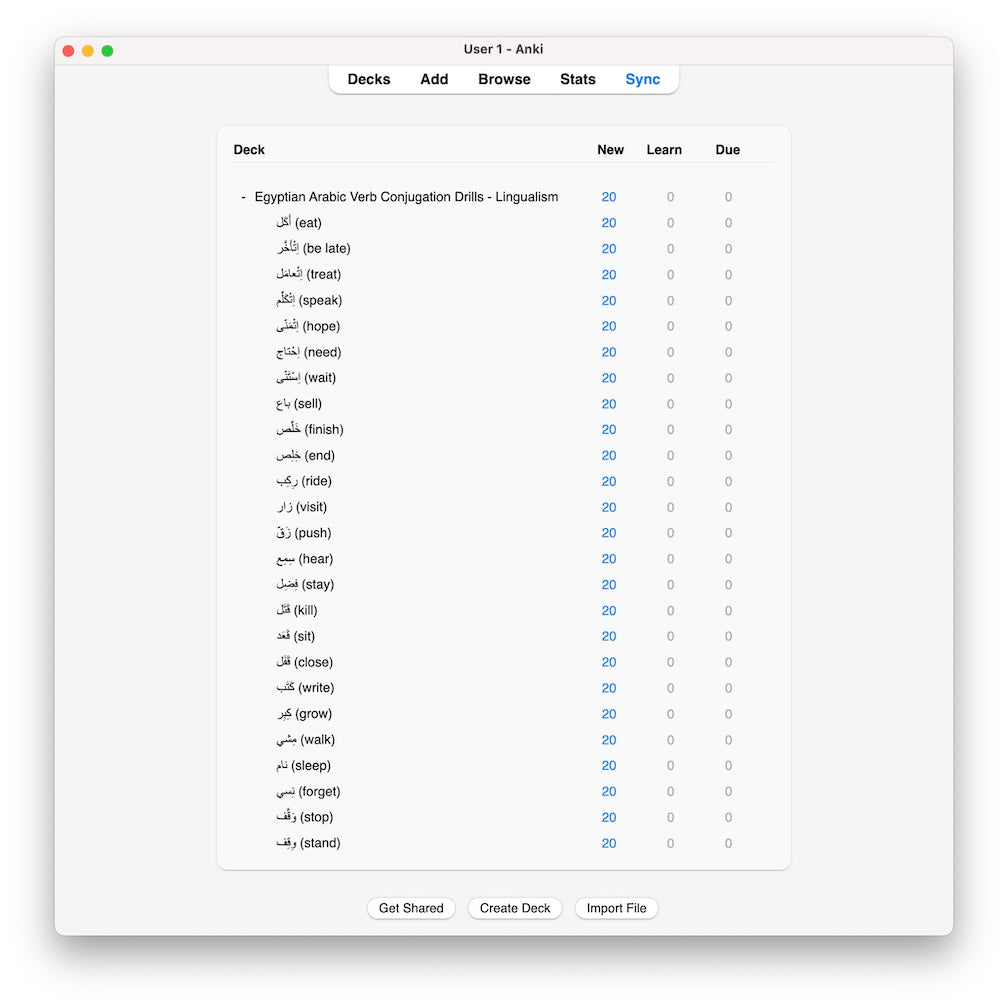 Egyptian Arabic Verb Conjugation Drills: Anki Flashcards (Set 3)