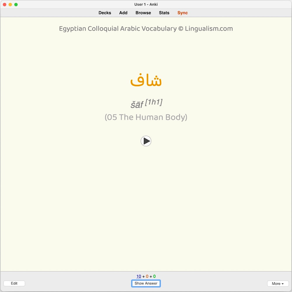 Egyptian Colloquial Arabic Vocabulary: Anki Flashcards