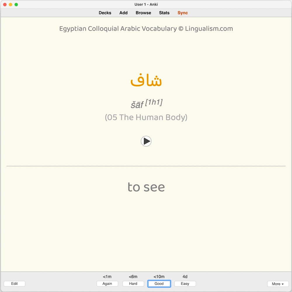 Egyptian Colloquial Arabic Vocabulary: Anki Flashcards