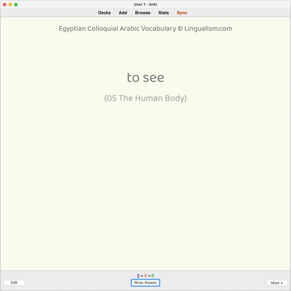 Egyptian Colloquial Arabic Vocabulary: Anki Flashcards