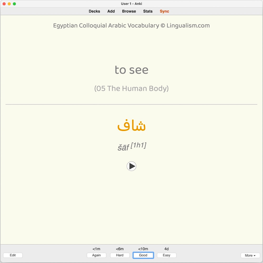 Egyptian Colloquial Arabic Vocabulary: Anki Flashcards
