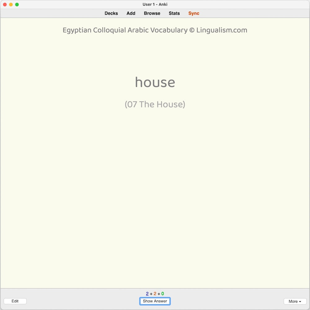 Egyptian Colloquial Arabic Vocabulary: Anki Flashcards
