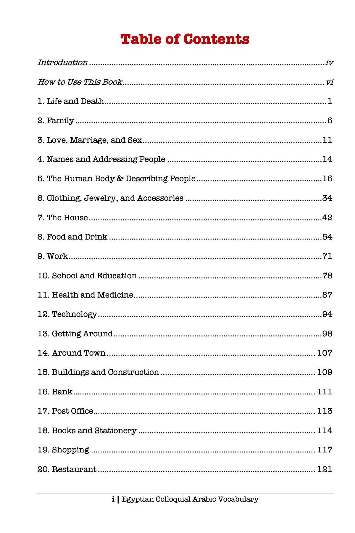 Egyptian Colloquial Arabic Vocabulary