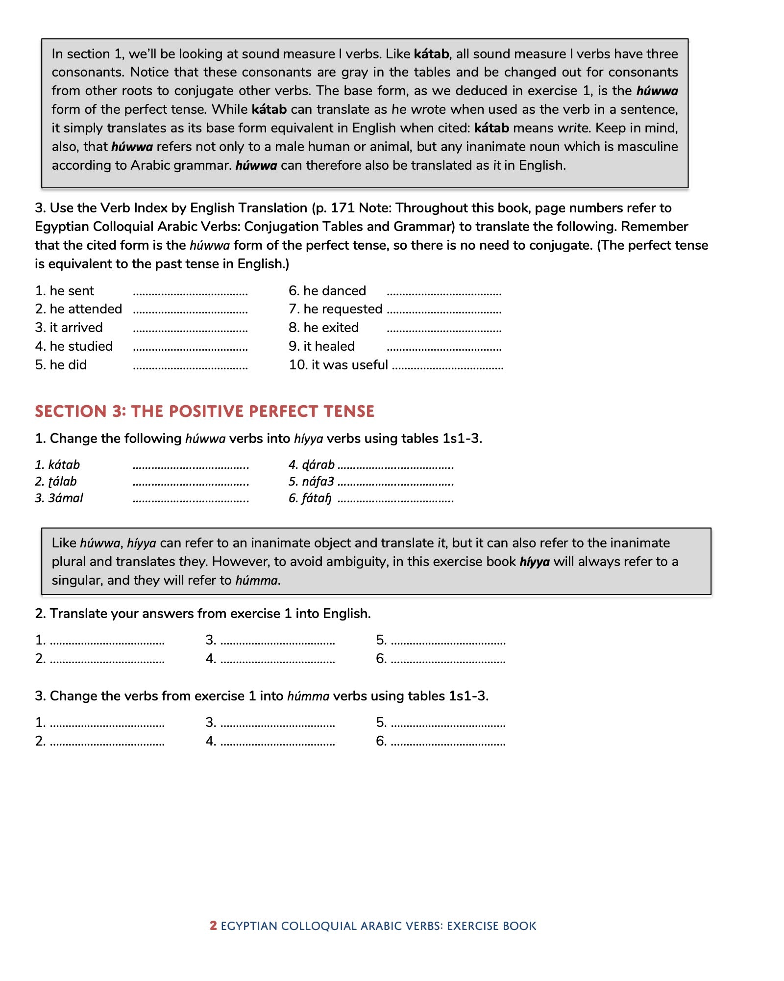 Egyptian Colloquial Arabic Verbs: Exercise Book