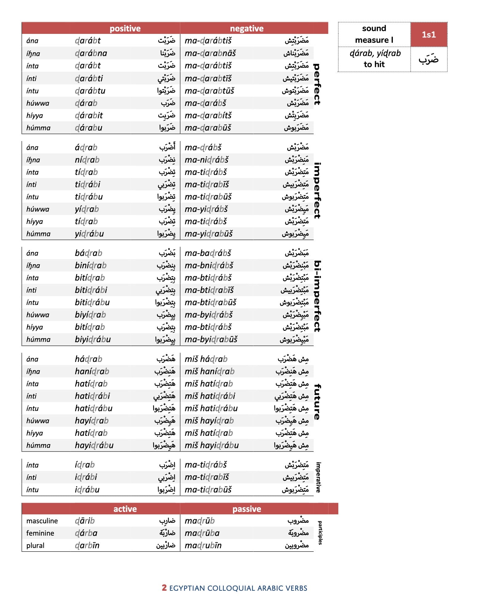 Egyptian Colloquial Arabic Verbs