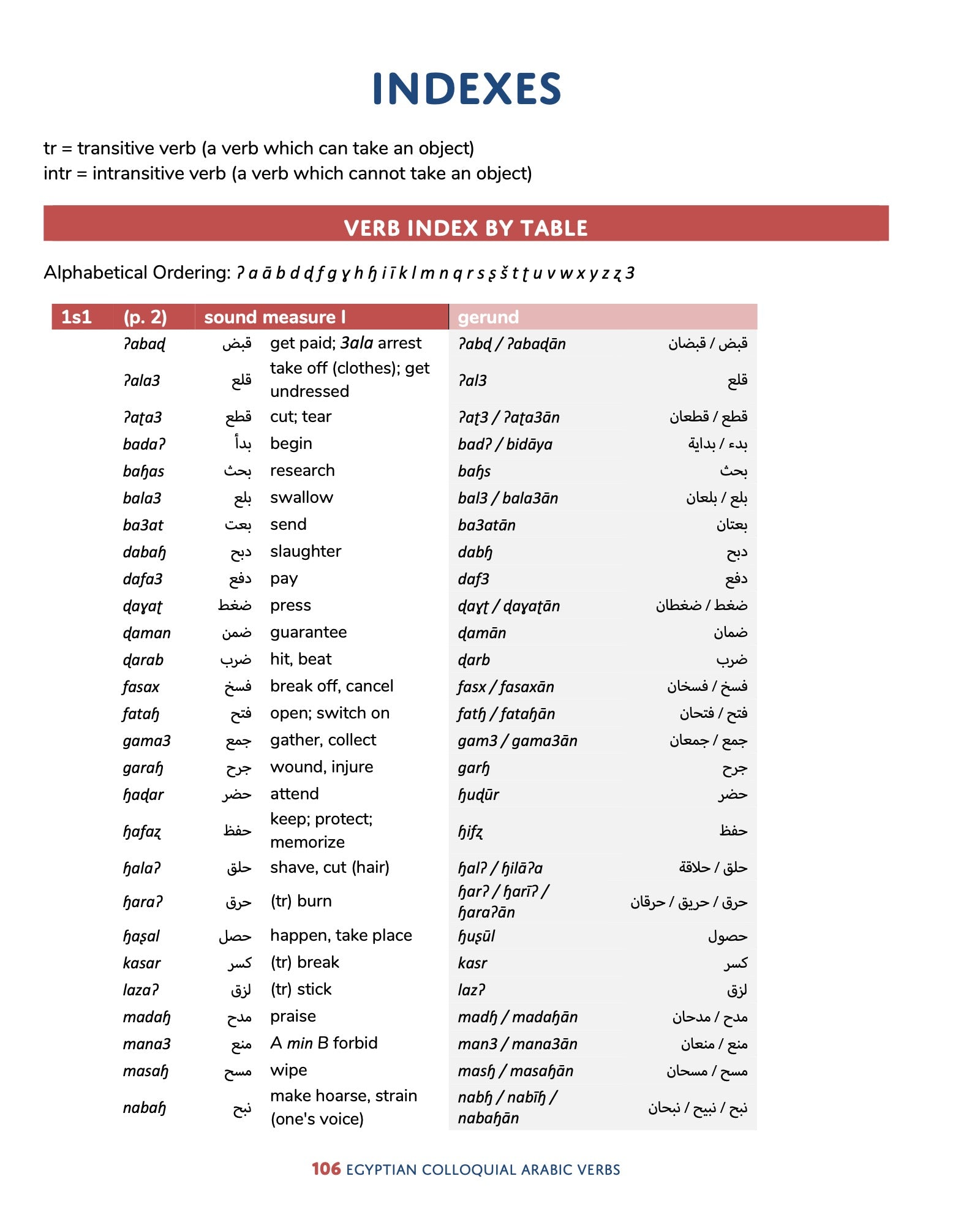 Egyptian Colloquial Arabic Verbs