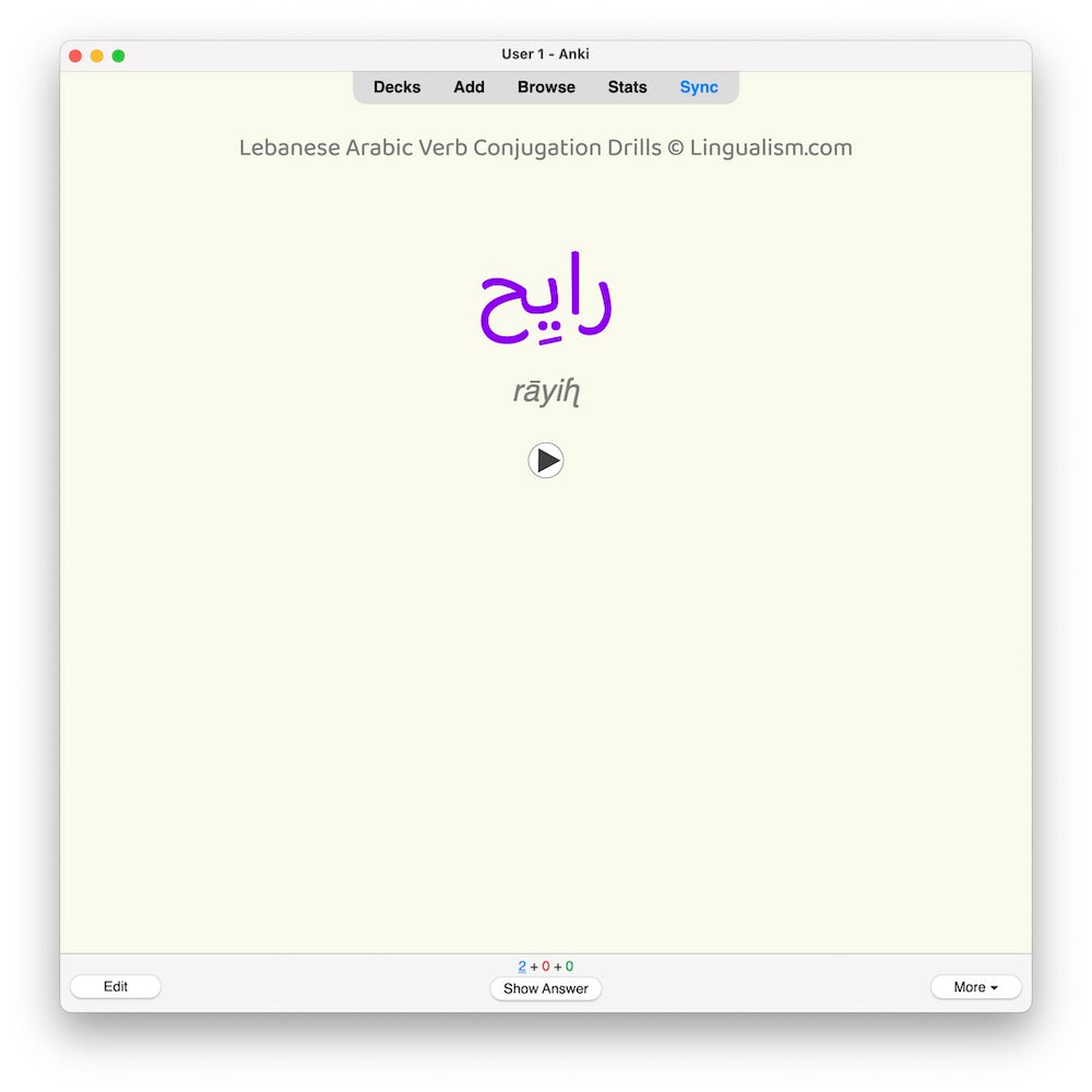 Lebanese Arabic Verb Conjugation Drills: Anki Flashcards (Set 1)
