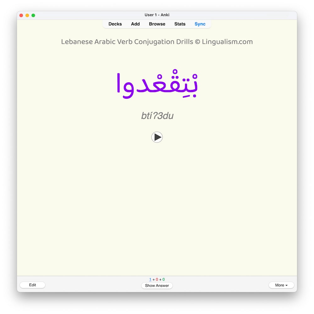 Lebanese Arabic Verb Conjugation Drills: Anki Flashcards (Set 3)