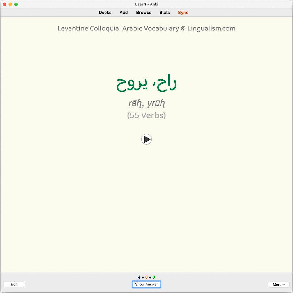 Levantine Colloquial Arabic Vocabulary: Anki Flashcards