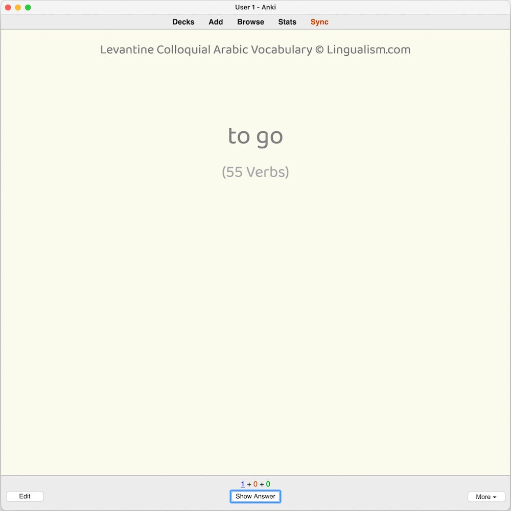 Levantine Colloquial Arabic Vocabulary: Anki Flashcards