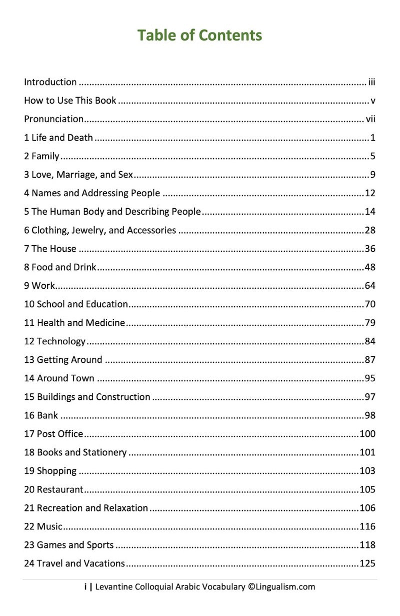 Levantine Colloquial Arabic Vocabulary