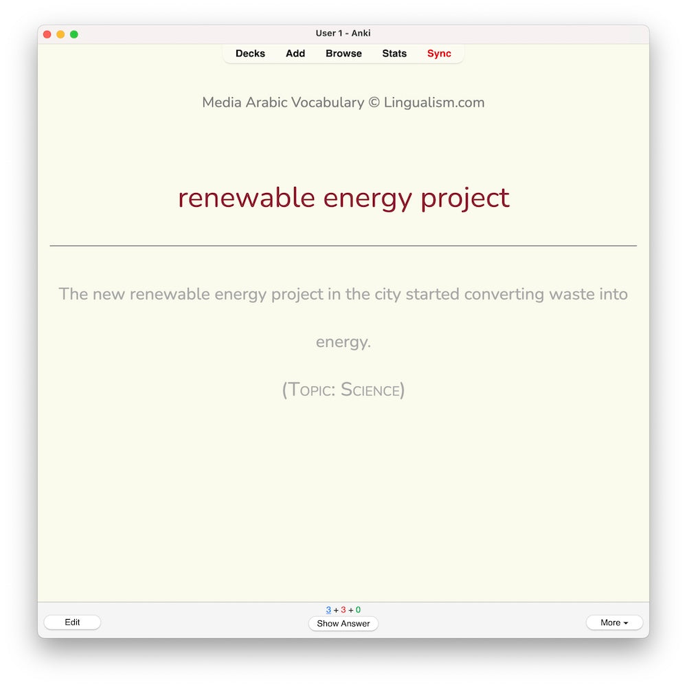 Media Arabic Vocabulary 2: Anki Flashcards