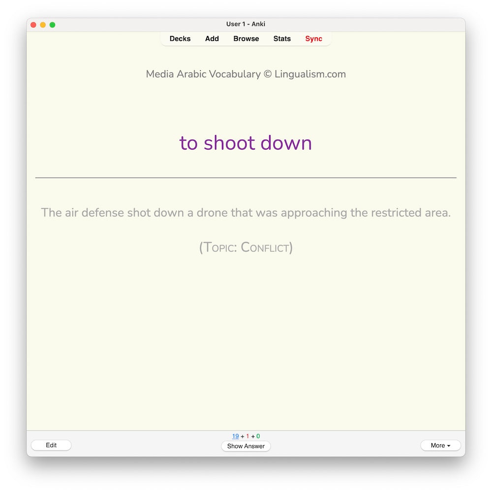 Media Arabic Vocabulary 3: Anki Flashcards