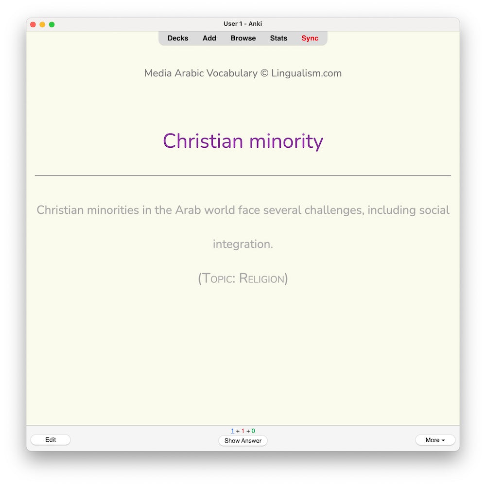 Media Arabic Vocabulary 3: Anki Flashcards