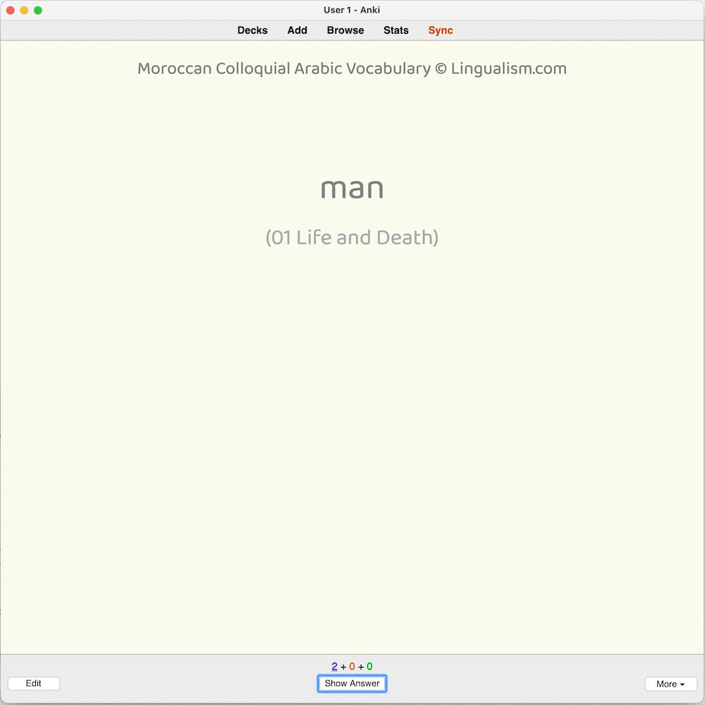 Moroccan Colloquial Arabic Vocabulary: Anki Flashcards