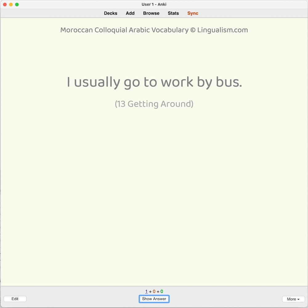 Moroccan Colloquial Arabic Vocabulary: Anki Flashcards