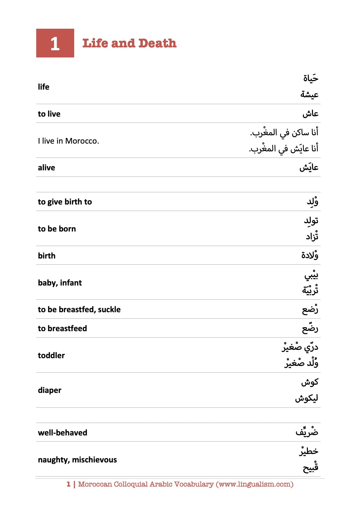 Moroccan Colloquial Arabic Vocabulary