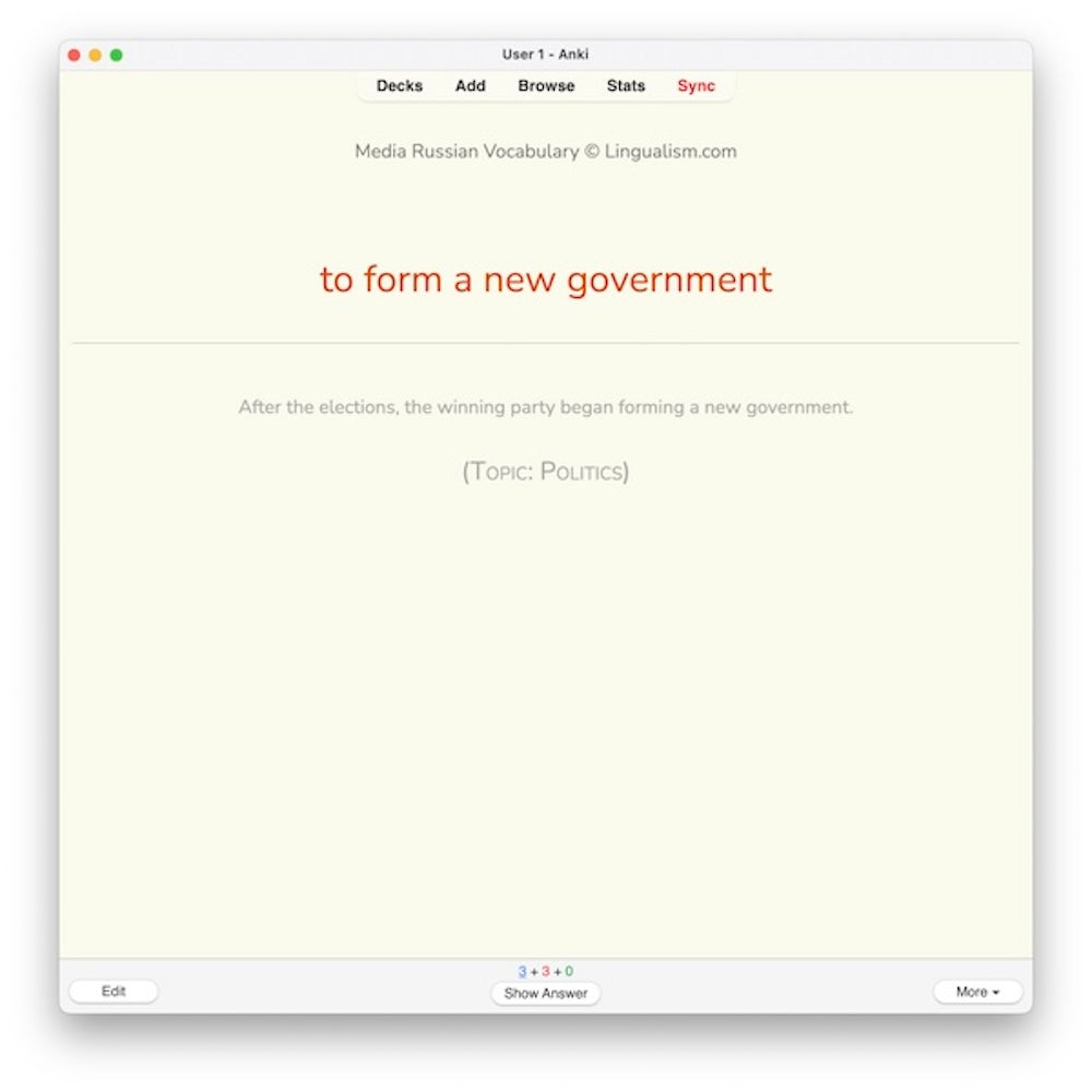 Media Russian Vocabulary 1: Anki Flashcards