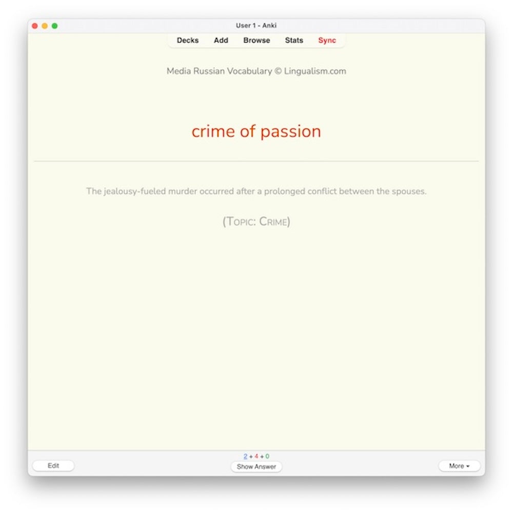 Media Russian Vocabulary 1: Anki Flashcards