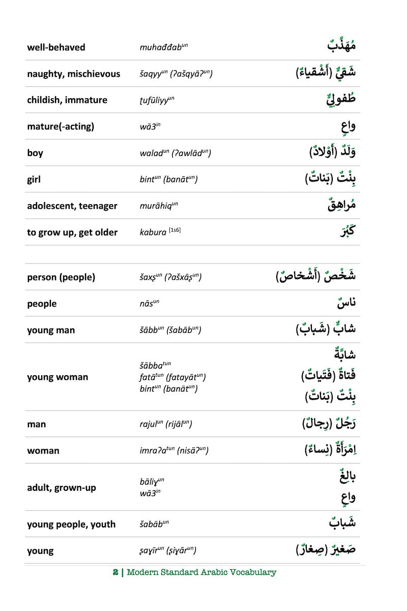 Modern Standard Arabic Vocabulary