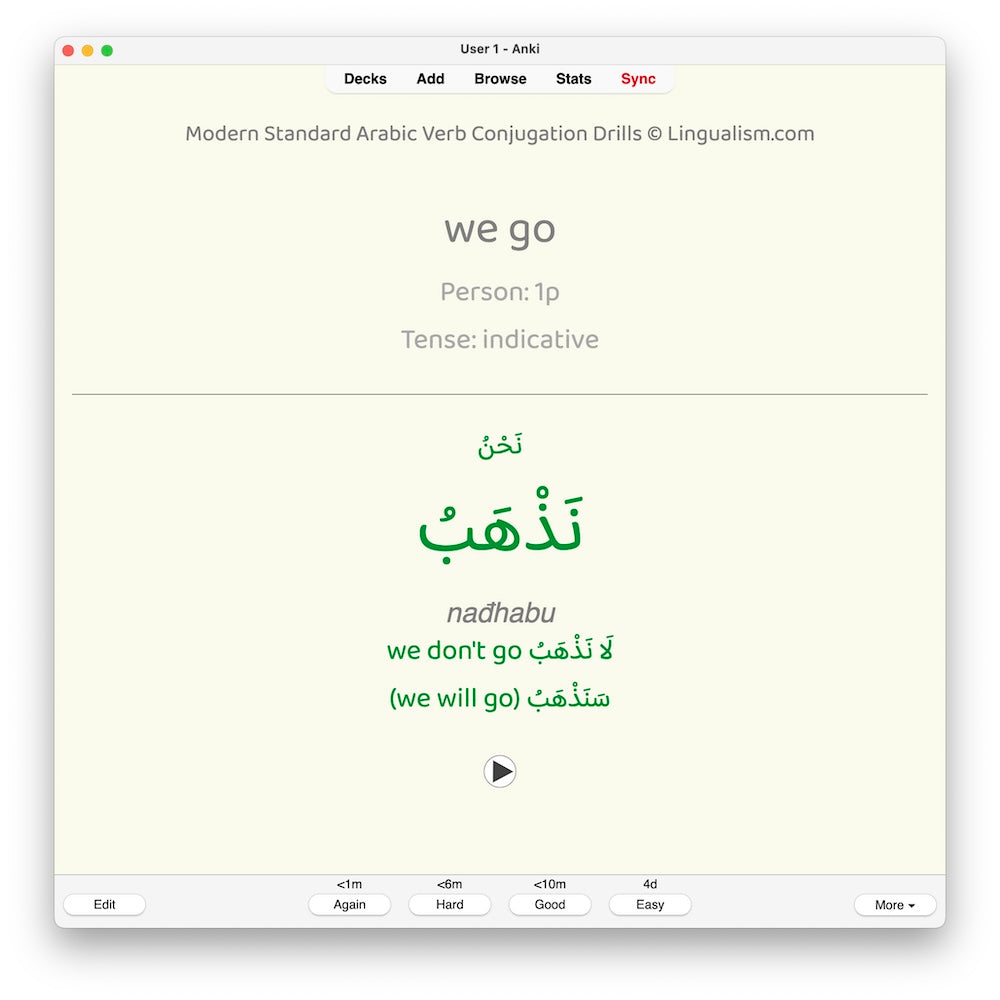 Modern Standard Arabic Verb Conjugation Drills: Anki Flashcards (Set 1)