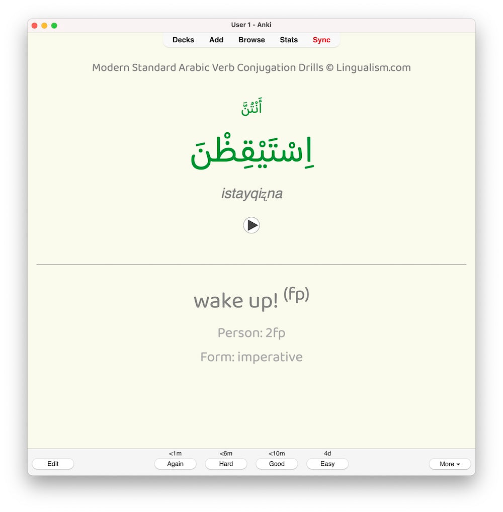 Modern Standard Arabic Verb Conjugation Drills: Anki Flashcards (Set 2)
