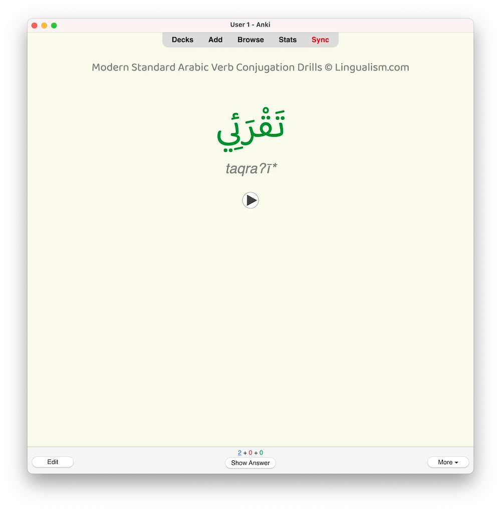 Modern Standard Arabic Verb Conjugation Drills: Anki Flashcards (Set 2)